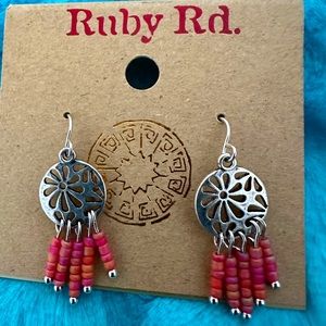 Simple red and silver earrings.